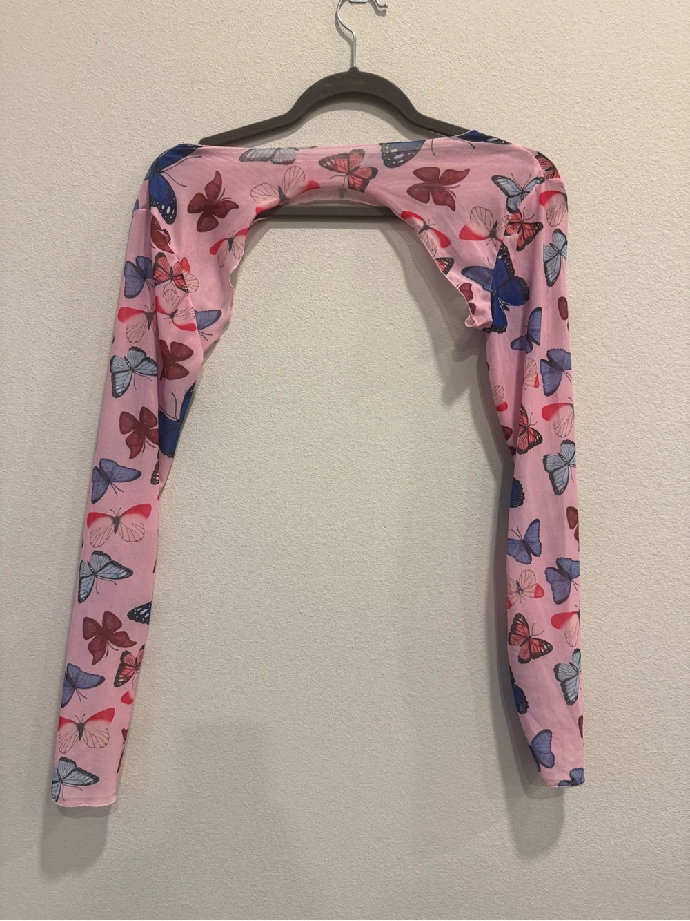 Pink Butterfly Mesh Long Sleeve Shrug Top